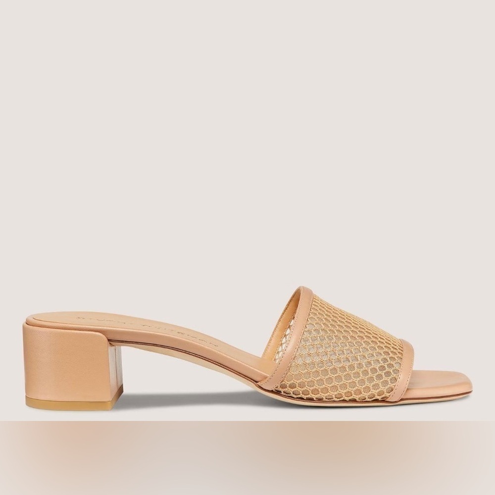 Stuart Weitzman Cayman 35 Block Leather Slide Sandal in Natural - NWT
